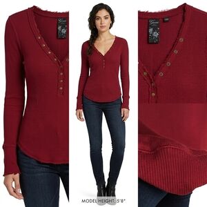 GUESS❓Dark Red T-Shirt w/ Plunging/Low Neckline